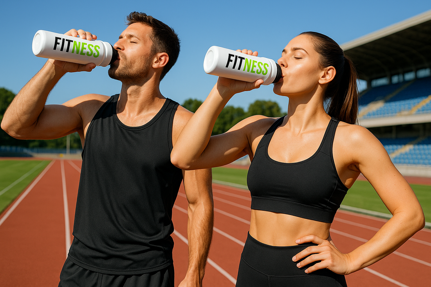 Perfetto, cambia la borraccia, rendila bianca e la parola fitness. FIT in nero e NESS verde fluo